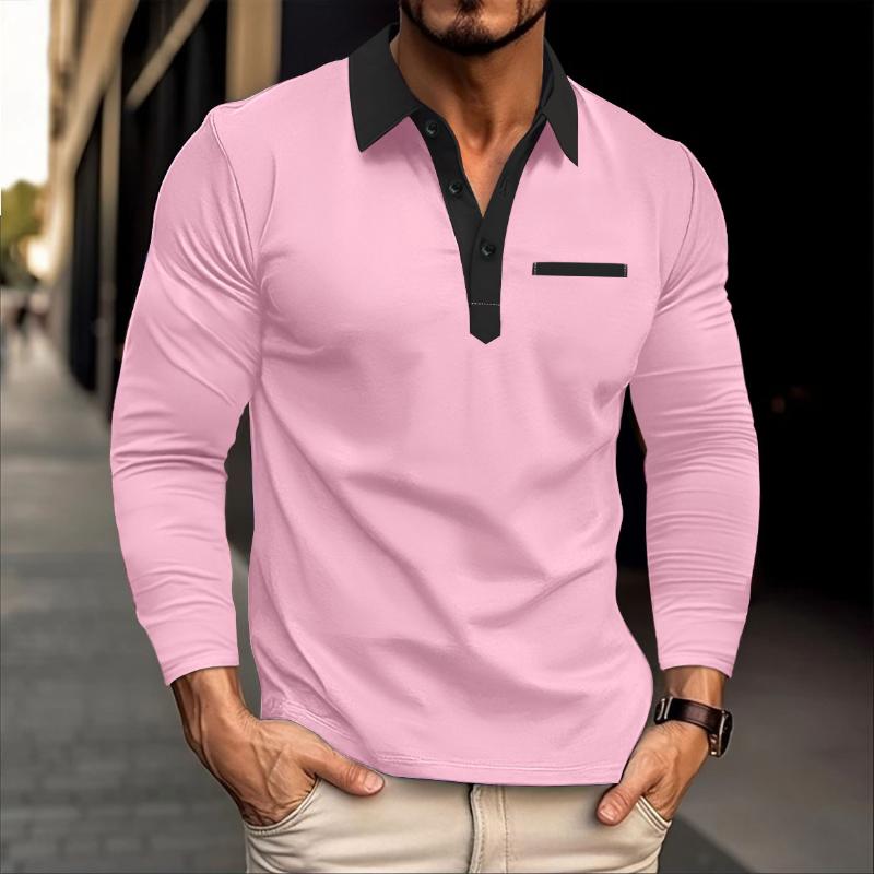 Men's Casual Colorblock Collar Slim Fit Long Sleeve Polo Shirt 61724773M