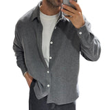 Men's Solid Color Loose Lapel Single Breasted Long Sleeve Warm Shirt 09332788Z