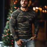 Men's Vintage Camouflage Jacquard Slim Fit Crew Neck Sweater 09493676Y