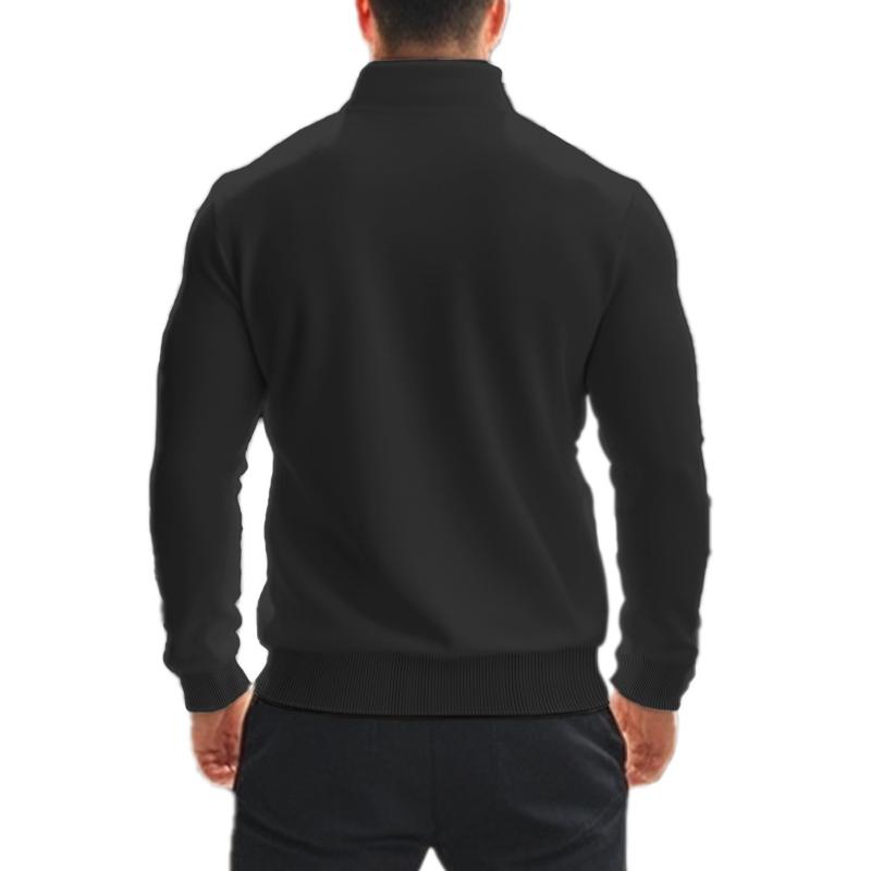 Sweat-shirt décontracté à col montant et fermeture éclair pour homme, couleur unie 21133783X