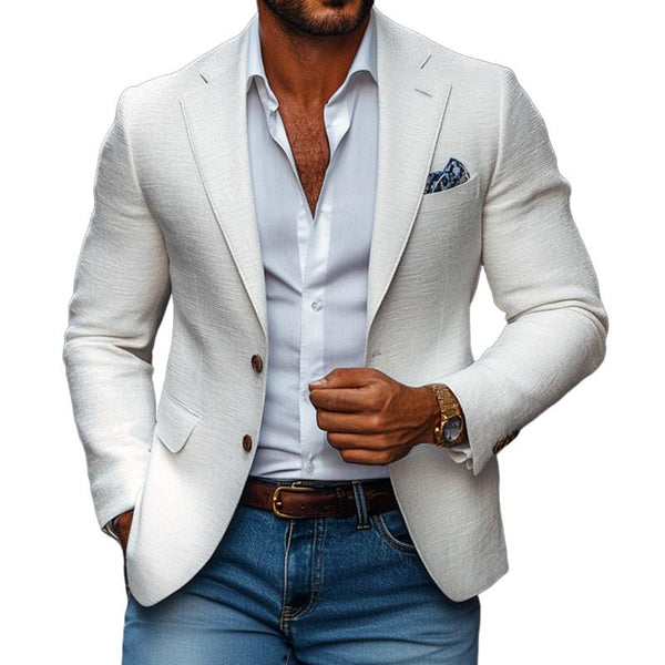 Men's Fashion Solid Color Cotton And Linen Notch Lapel Two Buttons Casual Blazer 08056729Z