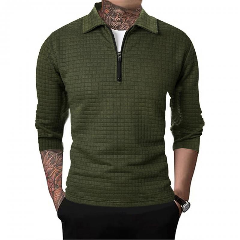 Men's Waffle Solid Half Zip Long Sleeve Lapel Sweatshirt 87830932Y