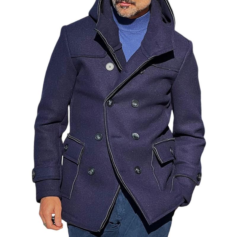 Men's Retro Casual Solid Color Stitching Hooded Jacket 25156696TO