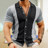 Men's Casual Ice Silk Jacquard Knitted Lapel Short Sleeve Polo Shirt 96266346M