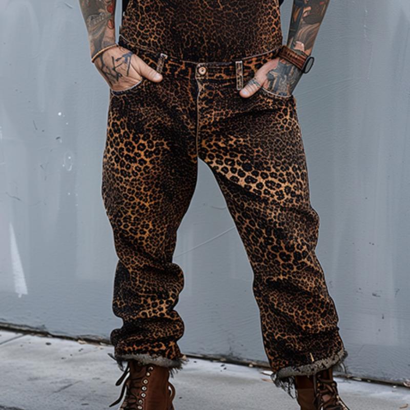 【24-hour shipping】Men's Retro Casual Leopard Print Overalls 06586378TO