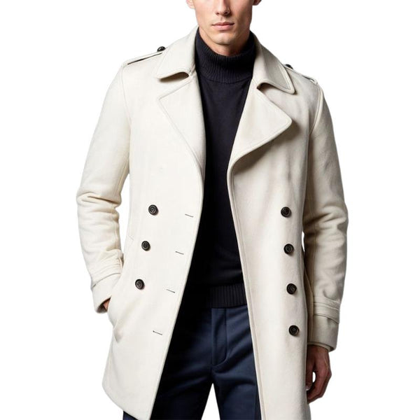 Men's Pure White Notched Lapel Leather Mid-Length Coat 72222467U