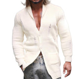 Men's Retro Casual Solid Color Ripped Lapel Sweater Cardigan 50299364TO