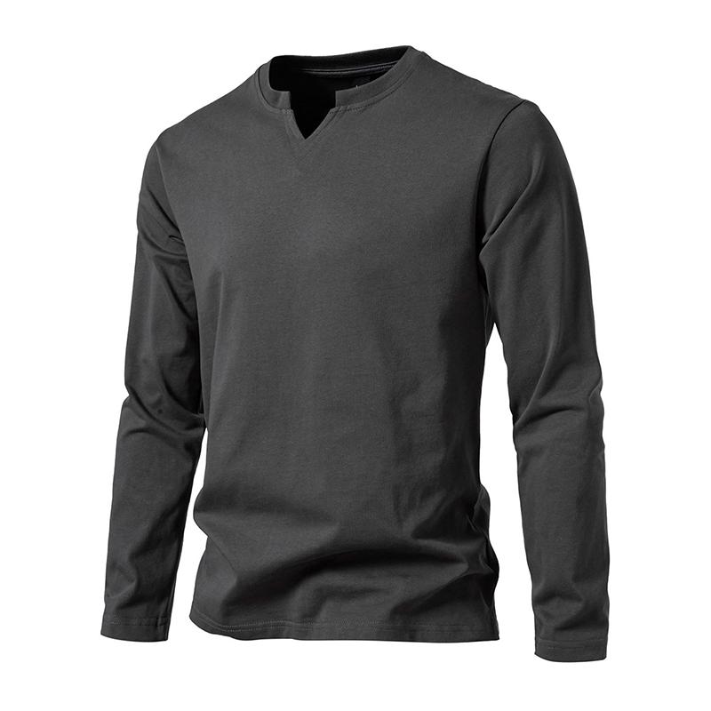 Men's Solid Color Cotton V Neck Long Sleeve Casual T-shirt 93053121Z