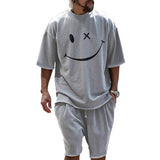 Men's Fashion Loose Smiley Print Short Sleeve T-Shirt and Shorts Set 66196672Z