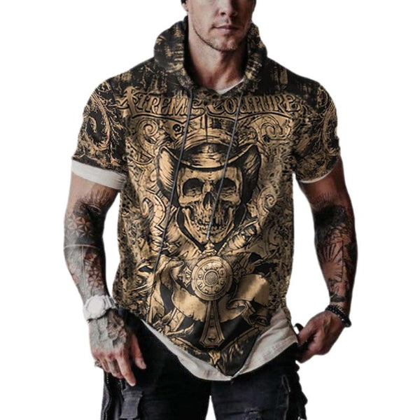 Men's Casual Skull Hooded Short-sleeved T-shirt 10637641TO