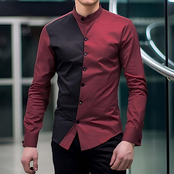 Men's Colorblock Stand Collar Long Sleeve Shirt 98017060Z