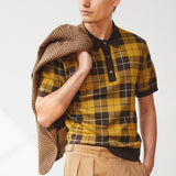 Men's Vintage Plaid Jacquard Knit Short Sleeve Polo Shirt 88083244M