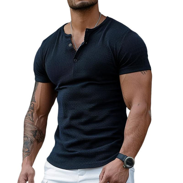 Men's Solid Color Henley Collar Slim Fit Short Sleeve T-Shirt 72599379Y