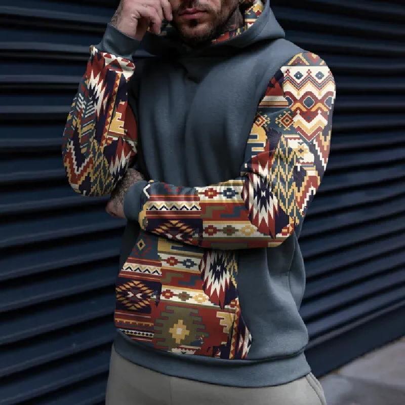 Men's Retro Casual Ethnic Style Geometric Print Hoodie 67007803TO