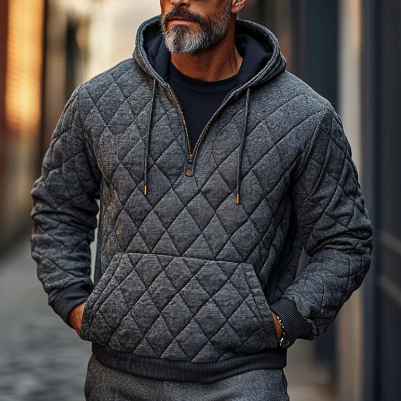 Men's Versatile Casual Quilted Embossed Thickened Hoodie 08080643F