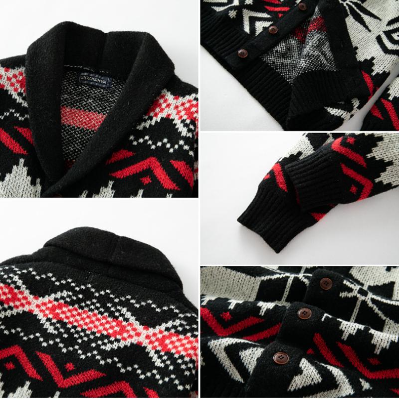 Men's Vintage Christmas Jacquard Lapel Single Breasted Knit Cardigan 66875790M