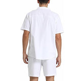 Men's Linen Solid Lapel Single Breasted Short Sleeve Shirt Shorts Set 09186668Z