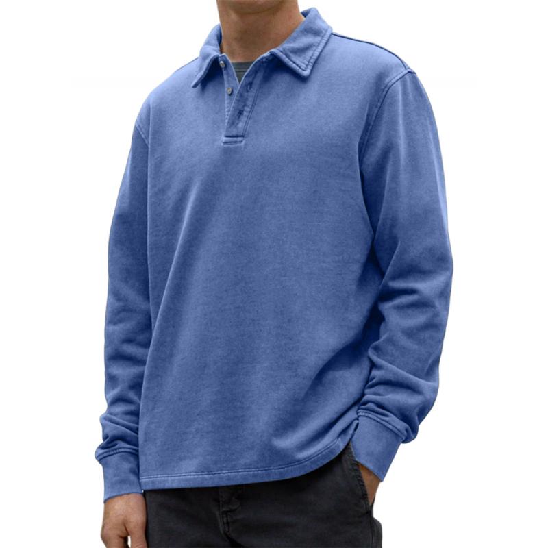 Men's Casual Solid Color Lapel Loose Long Sleeve Polo Shirt 90976111M