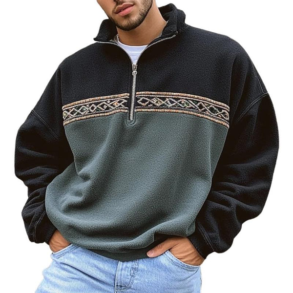 Men's Vintage Colorblock Loose  Polar Fleece Long Sleeve Sweatshirt 35672071Z