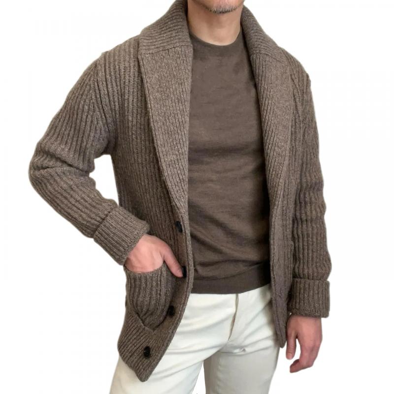 Men's Solid Color Knit Lapel Single Breasted Casual Cardigan 33649358Z