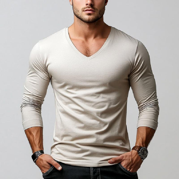 Men's Casual Comfort Slim Fit V-Neck Long Sleeve T-Shirt 44043269K