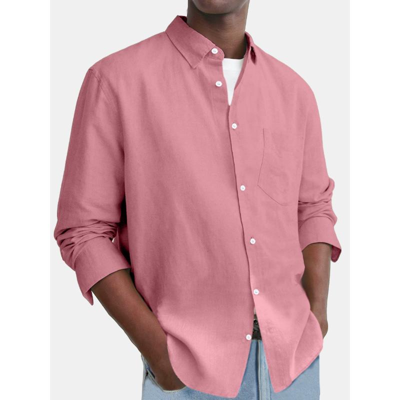 Men's Casual Solid Color Chest Pocket Long-Sleeved Shirt 62558918Y