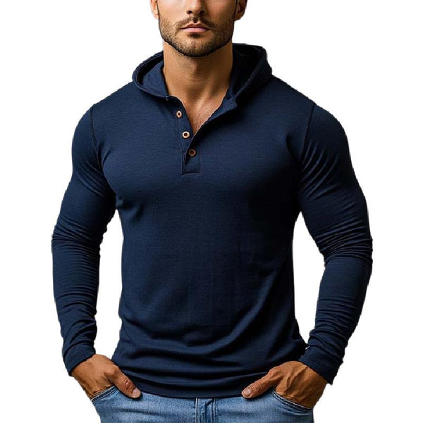 Men's Classic Casual Slim Fit V-Neck Hooded Long Sleeve T-Shirt 84561535K