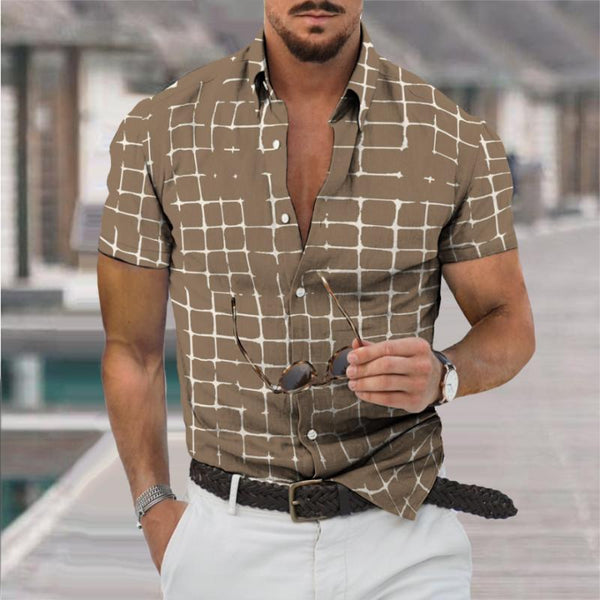 Men's Retro Casual Simple Geometric Short Sleeve Shirt 09179198TO