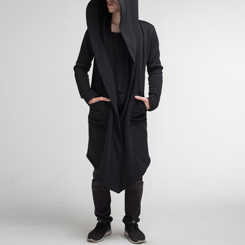 Men's Casual Solid Color Mid-Length Loose Long Sleeve Hooded Cardigan 08529757Z