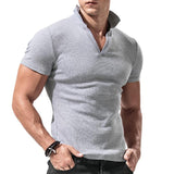 Men's Solid Color Lapel V-Neck Short-Sleeved Polo Shirt 94587381Y