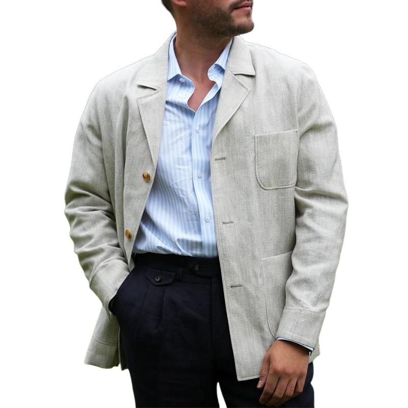 Men's Casual Linen Lapel Button-Down Jacket 46914936U