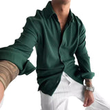 Men's Solid Color Pleated Loose Long Sleeve Shirt 05392146Y