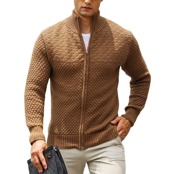 Men's Classic Casual Stand Collar Zipper Knit Cardigan 57068205K