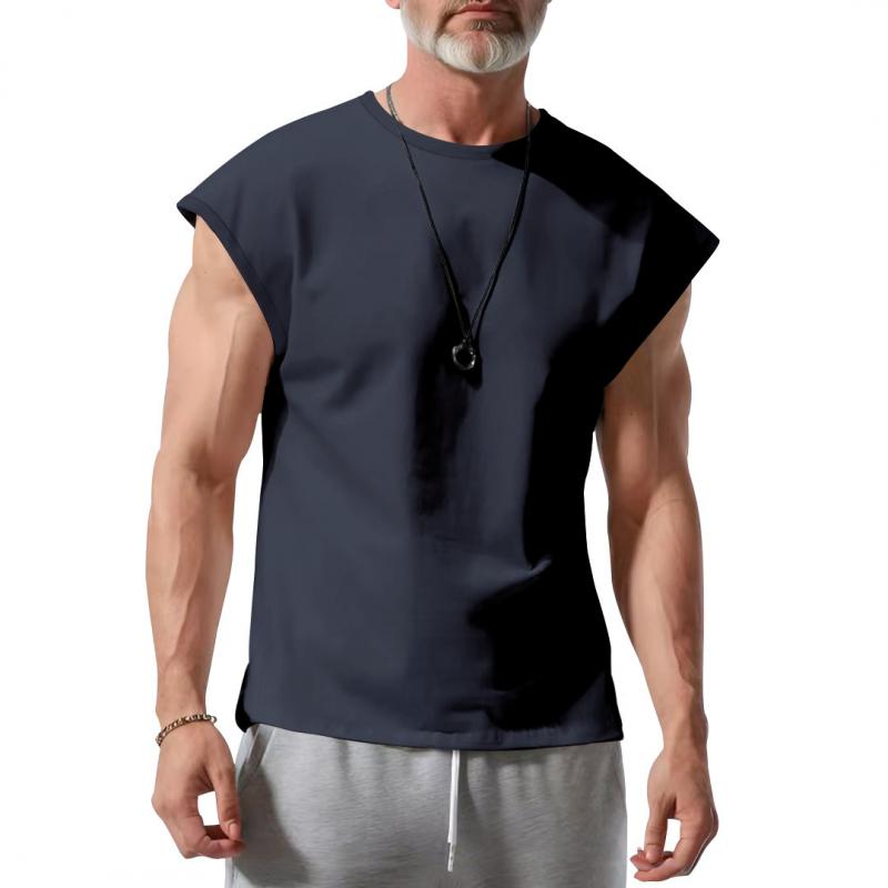 Men's Casual Cotton Blend Crew Neck Loose Tank Top 23771862M