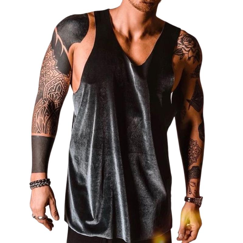 Men's Retro Casual Solid Color Velvet Tank Top 09158188TO