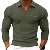 Men's Casual Colorblock Lapel Slim Fit Long Sleeve Polo Shirt 24545515M