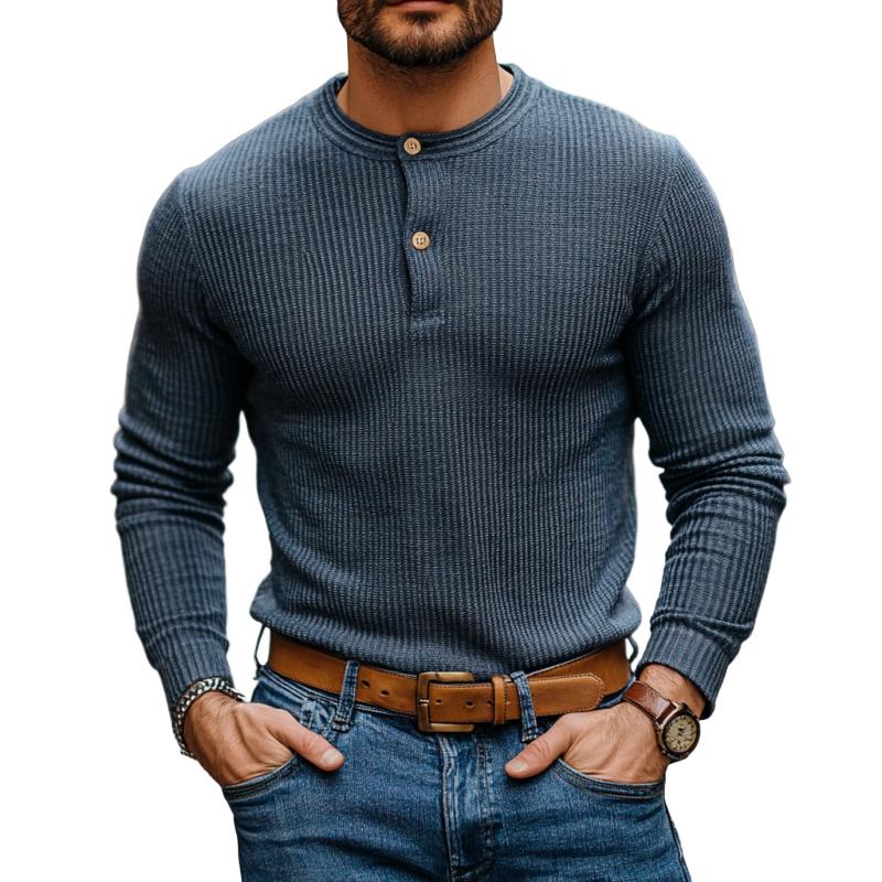 Men's Casual Striped Henley Collar Slim Fit Long Sleeve T-Shirt 30215428M