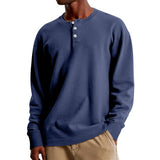 Men's Casual Waffle Henley Collar Loose Long Sleeve T-Shirt 05130911M