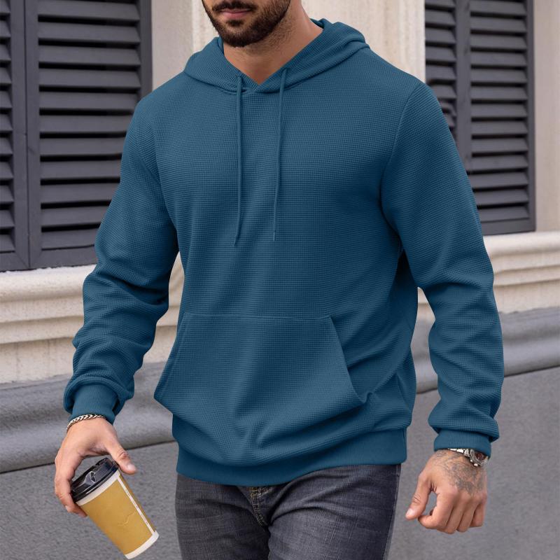 Men's Casual Waffle Solid-Color Hooded Sweatshirt 76616607Y