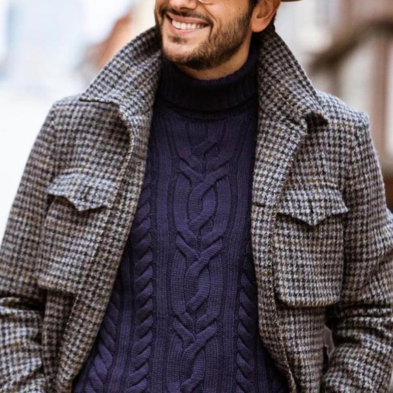 Men's Vintage Houndstooth Lapel Multi-pocket Casual Jacket 39892323Z