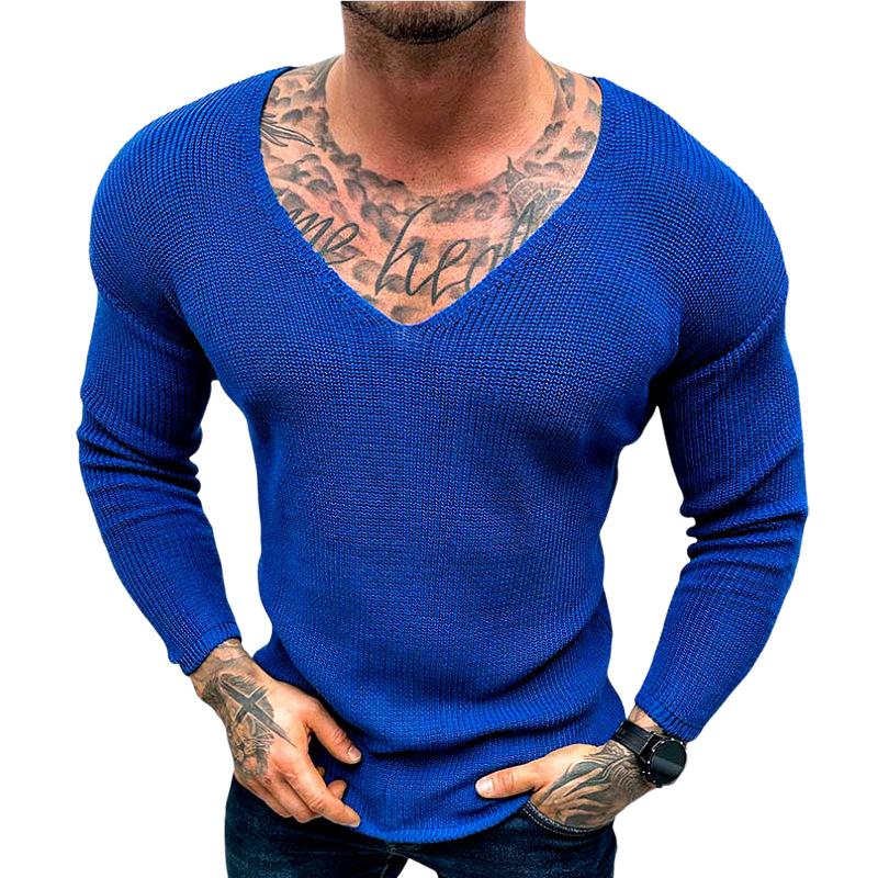 Men's Casual V-neck Thin Long-sleeved Bottoming Sweater 73619527F