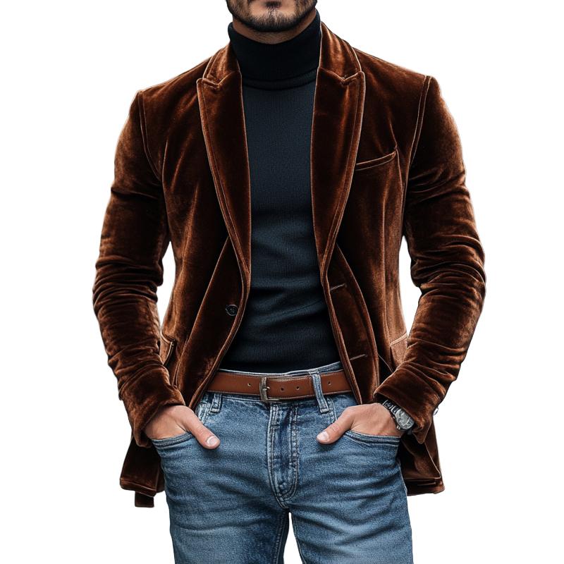 Blazer de terciopelo con solapa de pico y botonadura sencilla para hombre 20293345M