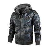 Men's Vintage Camouflage Leather Multiple Pockets Hooded Zip-Up Jacket 38100256M