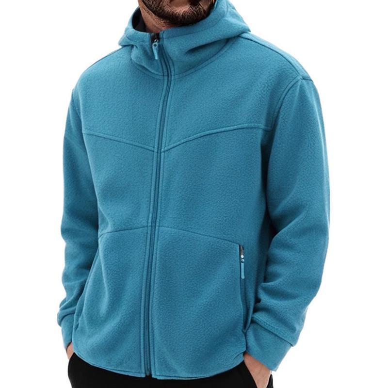 Men's Solid Color Plush Hooded Zipper Casual Jacket 74954595Z