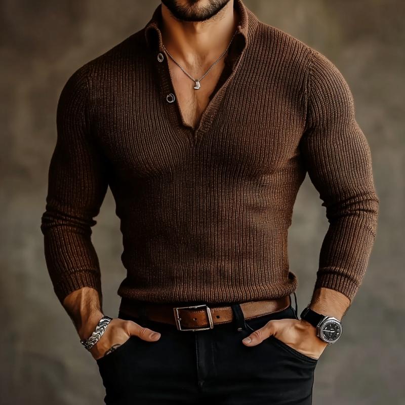 Men's Vintage V-neck Solid Color Slim Fit Knit Sweater 61688811M