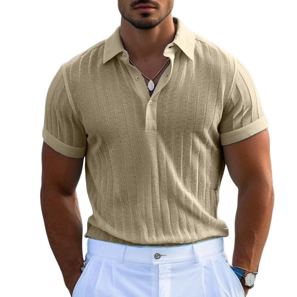 Men's Solid Color Striped Short Sleeve POLO Shirt 19755297X