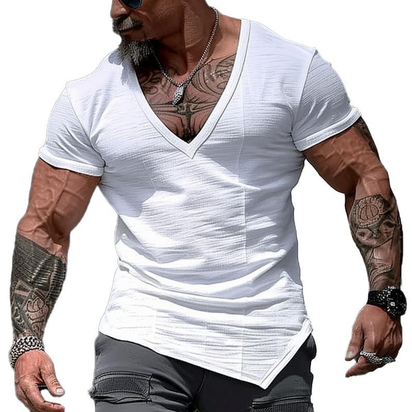 Men's Solid V Neck Irregular Hem Short Sleeve T-shirt 08755712Z
