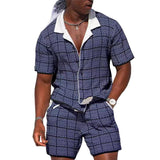 Men's Casual Short-sleeved Shirt and Shorts Two-piece Set 80713375F