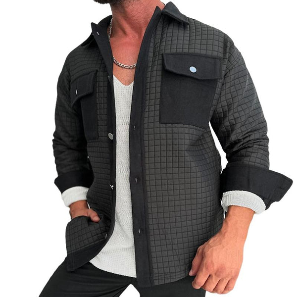 Men's Retro Casual Checkered Patchwork Pocket Jacket 31268956TO