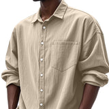 Men's Solid Loose Lapel Chest Pocket Long Sleeve Shirt 37284989Z